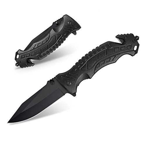 HONZIN Klappmesser Extra Scharfes Taschenmesser 5-in-1 Multifunktion Schwarz Edelstahlklinge Outdoor & Survival Messer von HONZIN