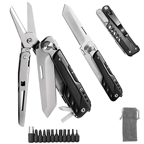 HONZIN Multitool 5 in 1 Multifunktionales Taschenmesser, Klappmesser Schere, abnehmbares geometrisches Messer aus Edelstahl für Outdoor, mit Kordelzugtasche (Extra 11 Schraubendrehereinsätze) von HONZIN