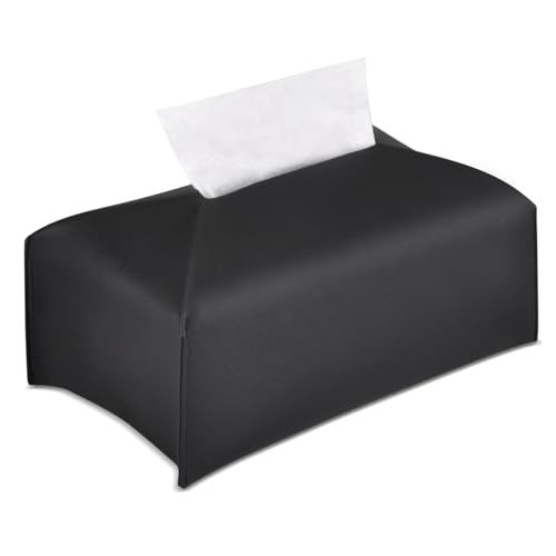 HONZUEN Kosmetiktücher Box Schwarz Tücherbox Taschentuchbox aus PU-Leder Zupftücher Box Kosmetiktücherbox Tuchspender Auto Tissuehalter Kosmetiktuchbox Kosmetiktuchspender Zupftücherbox-23x12,5x10cm von HONZUEN