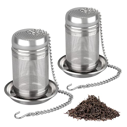 HONZUEN Teesieb Teefilter Edelstahl,2 Stück Klein Fein Teesieb für Losen Tee mit Deckel Abtropfschale und Tragekette Haken,Wiederverwendbar Teefilter Gewürzsieb für Thermoskanne Tasse Kanne von HONZUEN