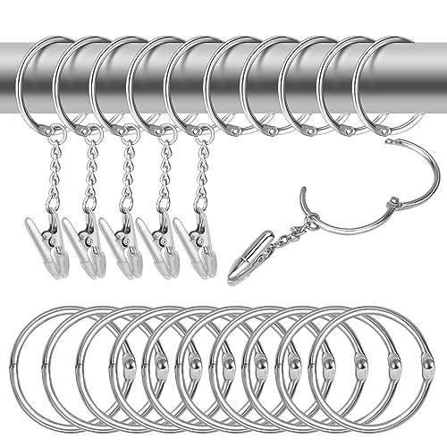 HONZUEN Vorhangringe 20 Stück Gardinenringe Edelstahl 44mm Gardinenhaken für Ringe Vorhang Hängend Ringe mit Clips Vorhanghaken Ösen Duschvorhangringe Haken Gardinenstange von Bad, Schlafzimmer Silber von HONZUEN