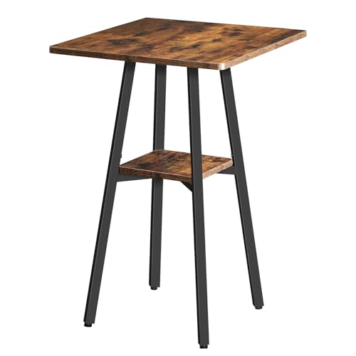 HOOBRO 2-stufiger quadratischer Bartisch, hoher Bistrotisch, Kleiner Stehtisch mit 2 Tischplatten, Küchentisch, Balkontisch, für Wohnzimmer, Konferenzraum, Bar, rustikales Braun und Schwarz EBF51BT01 von HOOBRO