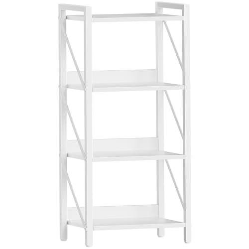 HOOBRO 4-stöckiges Bücherregal, modernes Standregal, Leiterregal, Aufbewahrungsregal, Büroregal, Metallrahmen, für Wohnzimmer, Schlafzimmer, Büro, Küche, Weiß EWW40SJ01 von HOOBRO