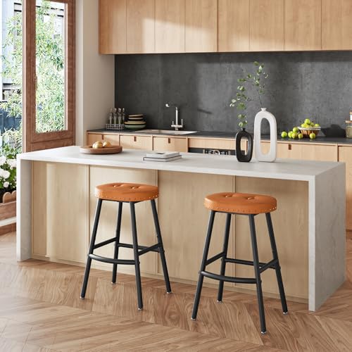 HOOBRO Barhocker 2er Set, 62 cm hoch, Barstuhl, Moderne Frühstücksbank ohne Rückenlehne, PU-Bezug, für Kücheninsel, Bartheke, Restaurant, Braun und Schwarz ECB28BYP201 von HOOBRO
