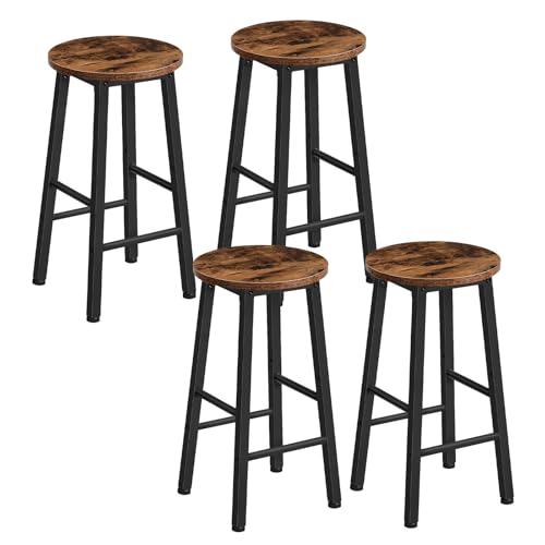 HOOBRO Barhocker 4er Set, Barstühle, Küchenstühle, hoher Hocker mit Fußstützen in 2 Höhen und verstellbaren Füßen, für Bad, Küche, Theke, Rustikales Braun, Schwarz EBF07BYP401G1 von HOOBRO
