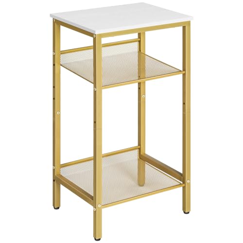 HOOBRO Beistelltisch, Telefontisch mit 2 verstellbaren Gitterablagen 38 x 28 x 74 cm, Sofatisch, Kaffeetisch, Industrie-Design, Weiß und Gold EDW01DH01G1 von HOOBRO