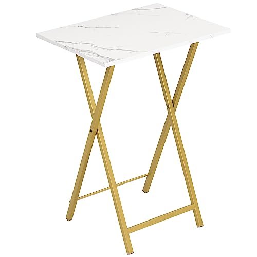 HOOBRO Beistelltisch Klappbar, TV Tray Tablett Tisch, Klapptisch Snacktisch für Kleinen Raum, Tragbarer Sofa-Beistelltisch, Ideal für Snacks im Wohnzimmer, Marmor und Gold EDM15BZ01 von HOOBRO