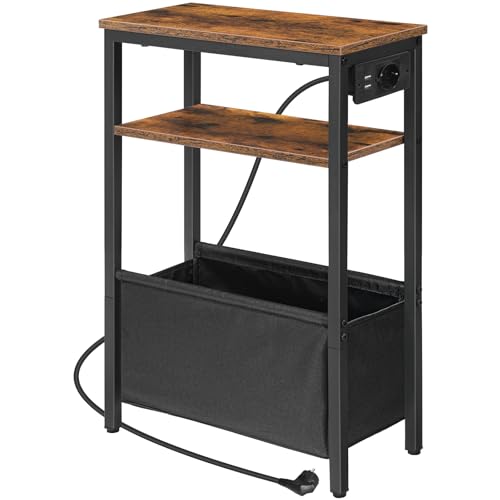 HOOBRO Beistelltisch mit Ladestation, Nachttisch mit Stauraum, Sofatisch mit Steckdose und USB-Anschlüssen, für kleine Räume, Schlafzimmer, Wohnzimmer, Rustikales Braun und Schwarz EBF125CBZ01 von HOOBRO