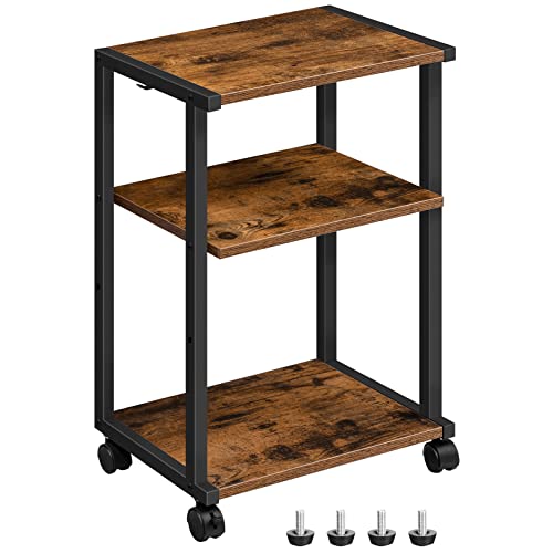 HOOBRO Druckertisch, 3-stöckiger Druckerwagen mit Rollen, Höhenverstellbar Druckerständer, mit 3 Ablagen und 2 Haken, 42 x 28 x 64 cm, für Büro, Fax, Kopierer, Scanner EBF28PS01 von HOOBRO