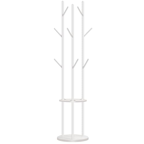 HOOBRO Garderobenständer, Freistehender Kleiderständer, Garderobe in Baumform mit 8 Haken, 2 Runde Ablagen, für Kleidung, Hut, Tasche, Wohnzimmer, Schlafzimmer, Büro, Weiß EWT33YM01G1 HOOBRO Garderobenständer, Freistehender Kleiderständer, Garderobe in Baumform mit 8 Haken, 2 Runde Ablagen, für Kleidung, Hut, Tasche, Wohnzimmer, Schlafzimmer, Büro, Weiß EWT33YM01G1 von HOOBRO