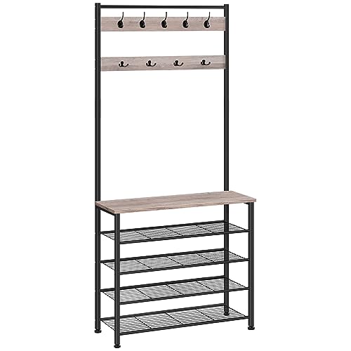 HOOBRO Garderobenständer, Schuhregal mit Garderobe, Kleiderständer mit Schuhablage, Schuhschrank mit 5 Ebenen, für Flur, Greige EBG80MT01G2 HOOBRO Garderobenständer, Schuhregal mit Garderobe, Kleiderständer mit Schuhablage, Schuhschrank mit 5 Ebenen, für Flur, Greige EBG80MT01G2 von HOOBRO