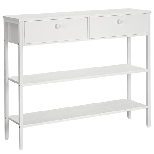 HOOBRO Konsolentisch, Flurtisch mit Schublade und 2-stufigen Ablagefächern, Sofatisch mit stabilem Metallgestell, 100 x 24 x 80 cm, für Eingang, Flur, Wohnzimmer, Weiß EWW32XG01 von HOOBRO