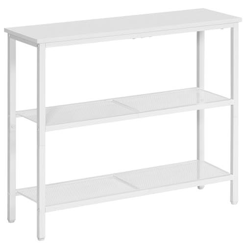 HOOBRO Schmaler Konsolentisch, Beistelltisch mit 2 Ablagen, Sofatisch, Flur, Eingang, Wohnzimmer, Schlafzimmer und Büro, Weiß EWW73XG01 von HOOBRO