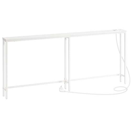 HOOBRO Schmaler Konsolentisch mit Steckdosenleiste, Konsolentisch mit Ladestation, schmaler Sofatisch, Konsole hinter dem Sofa, für Eingangsbereich, Flur, rustikales Weiß EWT185CXG01 HOOBRO Schmaler Konsolentisch mit Steckdosenleiste, Konsolentisch mit Ladestation, schmaler Sofatisch, Konsole hinter dem Sofa, für Eingangsbereich, Flur, rustikales Weiß EWT185CXG01 von HOOBRO