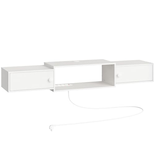 HOOBRO TV-Schrank hängend mit Steckdosen, 140 cm, TV-Lowboard, stehend oder hängend, Sideboard Fernsehschrank für das Wohnzimmer, Schlafzimmer, weiß EWT11CDS01 von HOOBRO