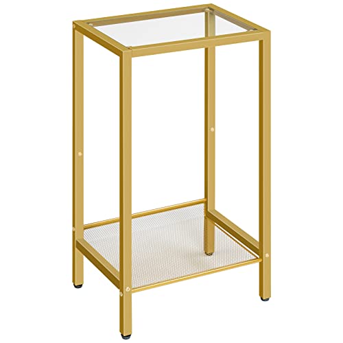 HOOBRO Beistelltisch Hoch, Telefontisch mit Verstellbarer Netzablage, Schmaler Nachttisch, Sofatisch, 37 x 27 x 72,5 cm, für Büroflur, Wohnzimmer, Industrie-Design, Gold EGD03DH01 von HOOBRO