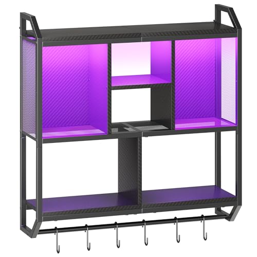 HOOBRO Wandregal mit LED-Beleuchtung, Schweberegal, Wandboard mit 4-stufiger vertikaler Aufbewahrung, Gaming schwebendes Regal mit 6 Haken, für Spielzimmer, Küche, Café, Bistro EBB70DBJ01 HOOBRO Wandregal mit LED-Beleuchtung, Schweberegal, Wandboard mit 4-stufiger vertikaler Aufbewahrung, Gaming schwebendes Regal mit 6 Haken, für Spielzimmer, Küche, Café, Bistro EBB70DBJ01 von HOOBRO