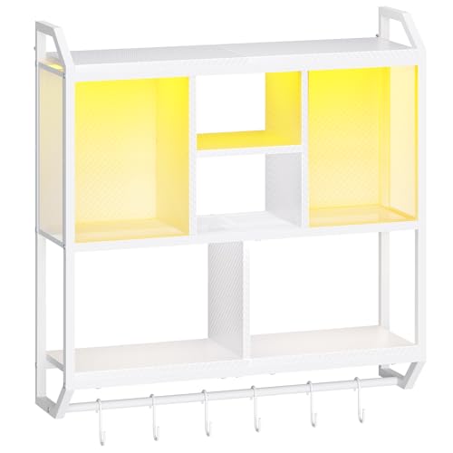 HOOBRO Wandregal mit LED-Beleuchtung, Schweberegal, Wandboard mit 4-stufiger vertikaler Aufbewahrung, Gaming schwebendes Regal mit 6 Haken, für Spielzimmer, Küche, Café, Bistro EWT70DBJ01 HOOBRO Wandregal mit LED-Beleuchtung, Schweberegal, Wandboard mit 4-stufiger vertikaler Aufbewahrung, Gaming schwebendes Regal mit 6 Haken, für Spielzimmer, Küche, Café, Bistro EWT70DBJ01 von HOOBRO