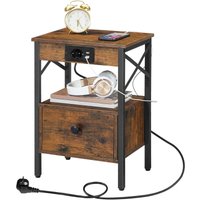 Nachttisch mit Ladestation, Beistelltisch mit Klappschublade, Nachtschrank mit USB-Anschlüsse und Steckdose, Nachtkommode für Schlafzimmer, HOOBRO von HOOBRO