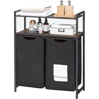 Wäschekorb 2 Fächer, Wäschebox, Wäschesammler mit 2 Ablagen, Wäschewagen, 2 x 49,5 l, verstellbare Füße, für Badezimmer, Waschküche Hoobro EBF73XY01 von HOOBRO