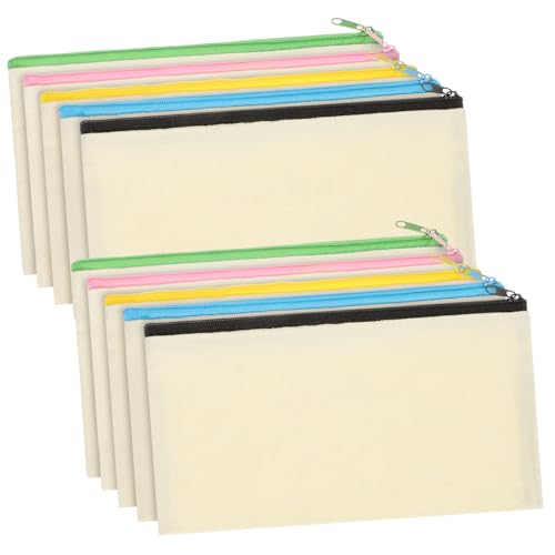 HOODANCOS 10 Stück Federmäppchen mit Reißverschluss aufbewahrungsbeutel kosmetikbeutel Buntstifte Halter stifttasche Bleistift Taschen leer Reißverschlussbeutel Stifthalter Segeltuch Weiß von HOODANCOS