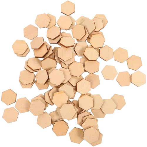 HOODANCOS 100 Stück Sechseckige Buchenholzstückchen für DIY Bastelprojekte Hochzeits und Weihnachtsdekorationen Natürliche Holzornamente Handgemachte Accessoires von HOODANCOS