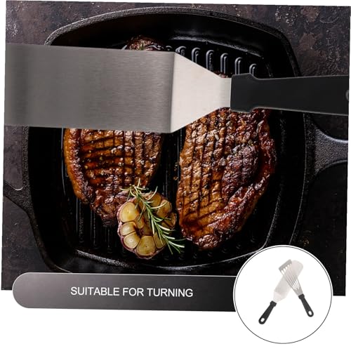 HOODANCOS 2 Stück Edelstahl Grillspatel Hitzebeständige Küchenhelfer Pfannenwender für Fisch Steak Pfannkuchen und BBQ mit Ergonomischem Pp Griff Langlebig und Leicht zu Reinigen von HOODANCOS