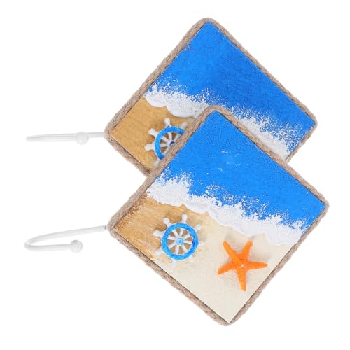 HOODANCOS 2 Stück Mediterrane Wandhaken Handbemalt Nautisch Quadratisch Vielseitig für Mäntel Handtücher Schlüssel Küstenstil Wanddeko für Flur Bad Schlafzimmer von HOODANCOS