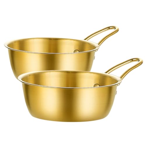 HOODANCOS 2 Stück Teiliges Koreanische Edelstahl Schalen Goldfarben mit Henkel Vielseitig Nutzbar als Reiswein Dipschalen Ergonomisch Hitzeschutz Poliert Klein von HOODANCOS