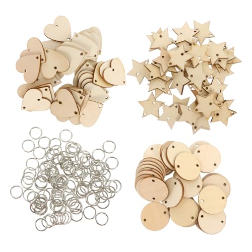 HOODANCOS 240 Stück Teiliges DIY Holzanhänger Set mit Sternen Kreisen und Herzen aus Natürlichem Holzmaterial Eisenringen für Bastelideen Geburtstagsdeko Geschenkanhänger und Kreative von HOODANCOS