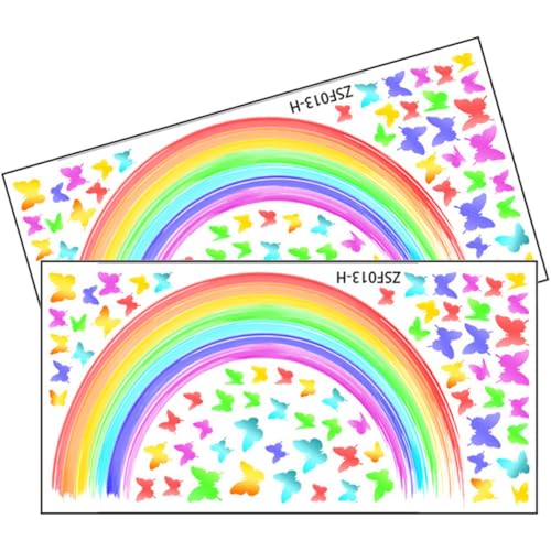 HOODANCOS 2Blätter Wandtattoo Regenbogen Schmetterlinge Abnehmbare Wandaufkleber für Kreative Kinderzimmer Dekoration Selbstklebend und Rückstandslos als für von HOODANCOS