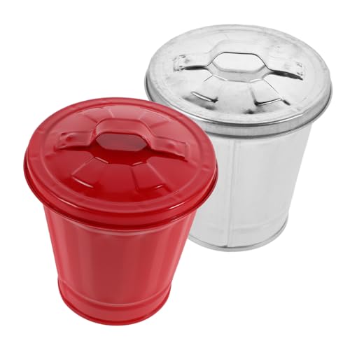 HOODANCOS 2Stücke Niedlicher Mülleimer aus Verzinktem mit Deckel Kreativer Tischmülleimer für Wohnzimmer Schlafzimmer und Büro Teiliges Vielseitig oder Vorratsglas von HOODANCOS