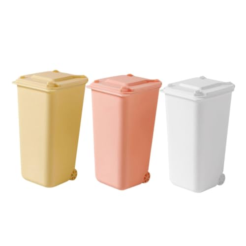 HOODANCOS 3 Stück Kleiner Schreibtisch Mülleimer Rechteckig Tragbar Mini Mülleimer Mülleimer Mit Deckel Montierter Kleiner Mülleimer Mini Schreibtisch Papierkorb Schreibtisch von HOODANCOS