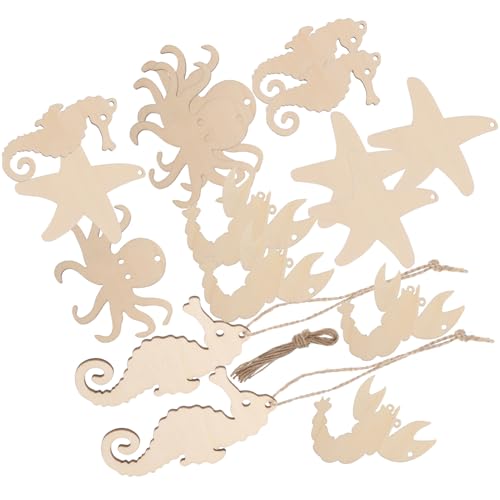HOODANCOS 4 Sätze DIY Holzscheiben Set mit Meeres Tiermotiven Set Holz Ausschnitte für Kreative Bastelprojekte zum Bemalen und Dekorieren mit Schnur von HOODANCOS