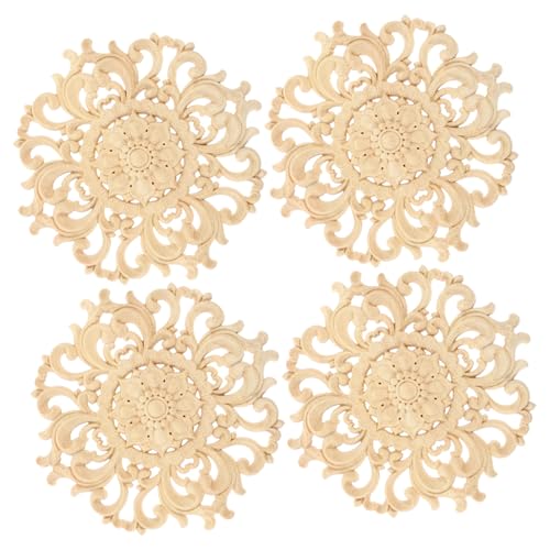 HOODANCOS 4 Stück Holzornament Geschnitzte Holzapplikation Feine Handwerkskunst Stilvolle Möbelverzierung für Bett Tisch Tür Europäischer Stil Leichte Holzdeko von HOODANCOS