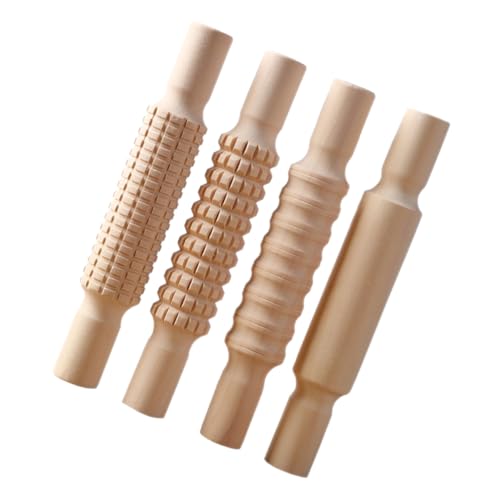 HOODANCOS 4 Stück Schlammpersonal Tool Formen Ton Bildhauerei Rollen Docker Drücken Erwachsene Gestrichen Keramik Modellieren Töpferei Modelliermasse Lehmteig Texturiert Beige Holz von HOODANCOS