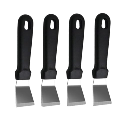 HOODANCOS 4 Stück Teiliges Edelstahl reinigungsset mit Gebogenem Schaber Multifunktionale Klebereste entferner Rutschfeste Griffe Sicherer Schutz für Öl Farbreinigung Fliesen Glas von HOODANCOS