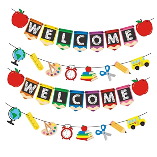 HOODANCOS 4 Stück Teiliges Welcome Banner mit Back To School und Schulanfang Dekoration Farbenfrohe Klare Schriftzüge für Klassenzimmer und Erste Schultag Party Vielseitig Kombinierbar von HOODANCOS