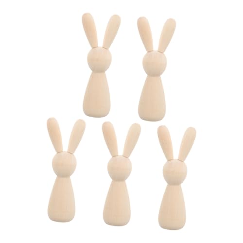HOODANCOS 5Stücke Teiliges Unbehandelte Holzkaninchen DIY für Schreibtisch Bastelideen für Zuhause und Partys zum Bemalen und Gestalten von HOODANCOS