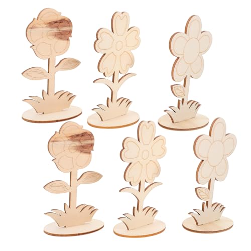 HOODANCOS 6Stücke Unbemalte Holzblumen zum Basteln Robuste Blumenausschnitte Natürlichem Holz für DIY Projekte Kinderhandwerk und Kreative Dekoration von HOODANCOS