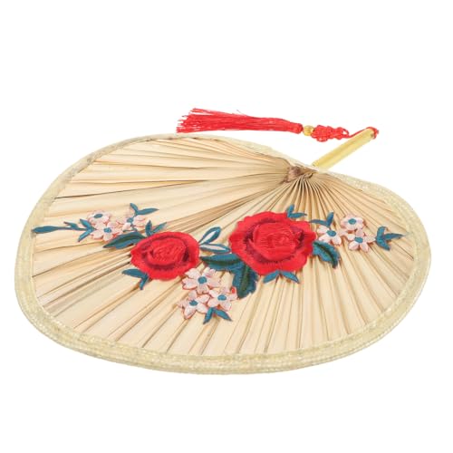 HOODANCOS Chinesischer Handgefertigter Palmblatt Fächer mit Pflaumenblütenmuster Leichter Handlicher Sommer Fächer Traditioneller Tragbarer Kühlfächer für Zuhause von HOODANCOS