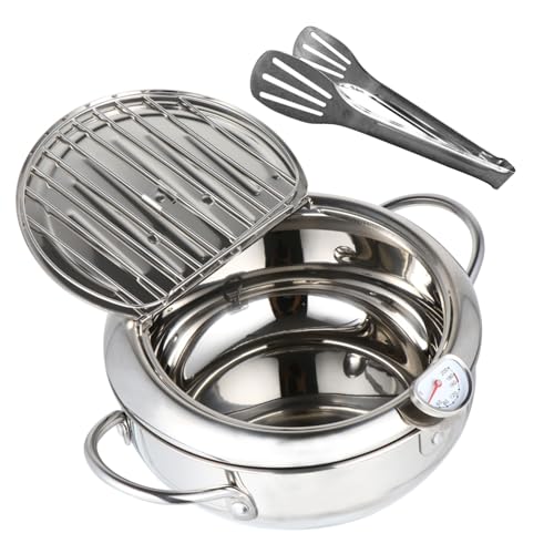 HOODANCOS Einstellbarer Edelstahl Tempura Frittiertopf mit Thermometer Japanischer Stil Tragbar Leicht Geeignet für Induktionsherd und Gasherd für Knuspriges Frittieren Verschiedenster von HOODANCOS