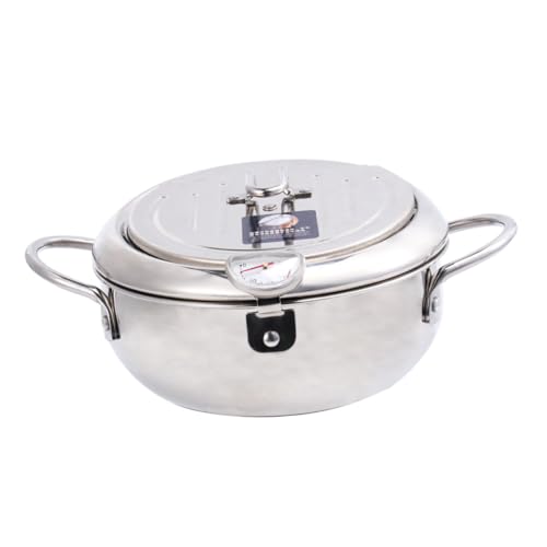 HOODANCOS Einstellbarer Mini Frittiertopf mit Öl-abtropfsieb und Thermometer für Induktionsherd und Gasherd Hitzebeständiger Brattopf mit Gleichmäßiger Wärmeleitung Langlebiges Material von HOODANCOS