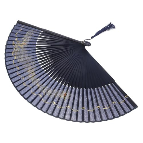 HOODANCOS Eleganter Faltbarer Bambus Handfächer Chinesischer Stil mit Quasten Antikes Design Langlebiger Seidenstoff Praktisch zum Kühlen bei Sommer Leicht Tragbar für Tanz und Party von HOODANCOS