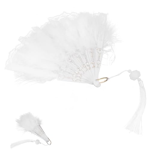 HOODANCOS Faltbarer Spitzen-handfächer mit Federn Vintage Tanz Hochzeits-accessoire Leichter Faltbarer Handventilator für Sommer Party und Cosplay Eleganter Weißer Spitzenfächer HOODANCOS Faltbarer Spitzen-handfächer mit Federn Vintage Tanz Hochzeits-accessoire Leichter Faltbarer Handventilator für Sommer Party und Cosplay Eleganter Weißer Spitzenfächer von HOODANCOS