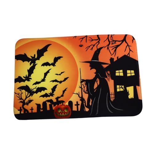HOODANCOS Halloween wasserdichte rutschfeste Türmatte mit Saugfähigem Bodenpolster Halloween-Motiv Kürbis und Fledermaus Dekorative Türmatte für Wohnzimmer und Badezimmer von HOODANCOS