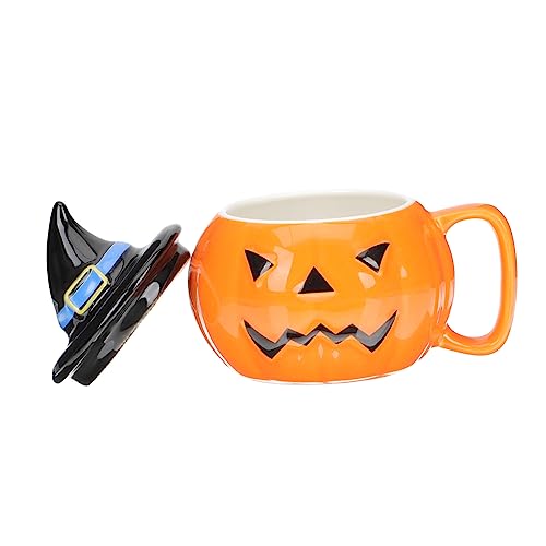 HOODANCOS Keramikbecher mit Halloween-kürbismotiv Dekorative Trinktasse mit Deckel Rutschfester Griff Hitzebeständig Einfacher Reinigung Perfekter Haushalts-wasserbecher für Herbst und HOODANCOS Keramikbecher mit Halloween-kürbismotiv Dekorative Trinktasse mit Deckel Rutschfester Griff Hitzebeständig Einfacher Reinigung Perfekter Haushalts-wasserbecher für Herbst und von HOODANCOS