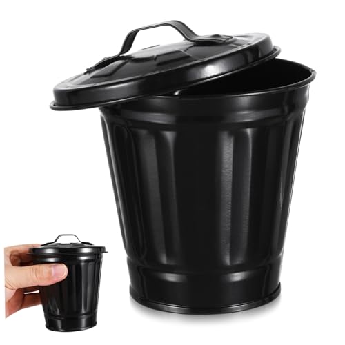 HOODANCOS Kleiner Desktop Müllbehälter mit Deckel Kreativer und Kompakter Abfalleimer aus Robustem Metall Vielseitig als Papierkorb oder Blumentopf für Büro Wohnzimmer und Schlafzimmer von HOODANCOS