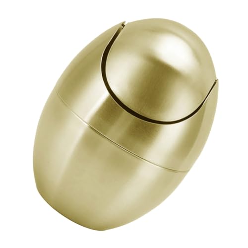 HOODANCOS Mini Mülleimer mit Deckel Kompakter Abfalleimer Gold Platzsparend für Schreibtisch Bad Büro Modernes Eierform Design Stilvoller Tisch Abfallbehälter von HOODANCOS
