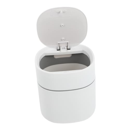 HOODANCOS Mini Mülleimer mit Pop Up Deckel Kompakter Plastik Abfallbehälter für Schreibtisch Wiederverwendbarer Papierkorb für Büro und Zuhause Platzsparender Desktop Müllbehälter Weiß von HOODANCOS